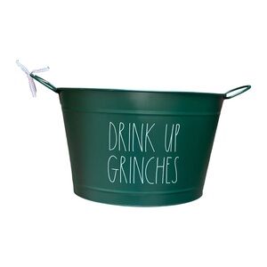 Rae Dunn Drink Up Grinches Green Christmas Holiday Party Metal Drink Bucket